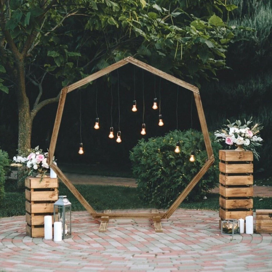 The Horizon — modern hexagon cedar wedding arch